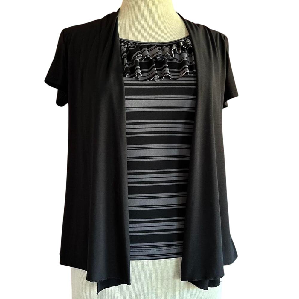 Womens Shirt Size Small Black Grey Attached Over Shirt Business Casual OOs 90s